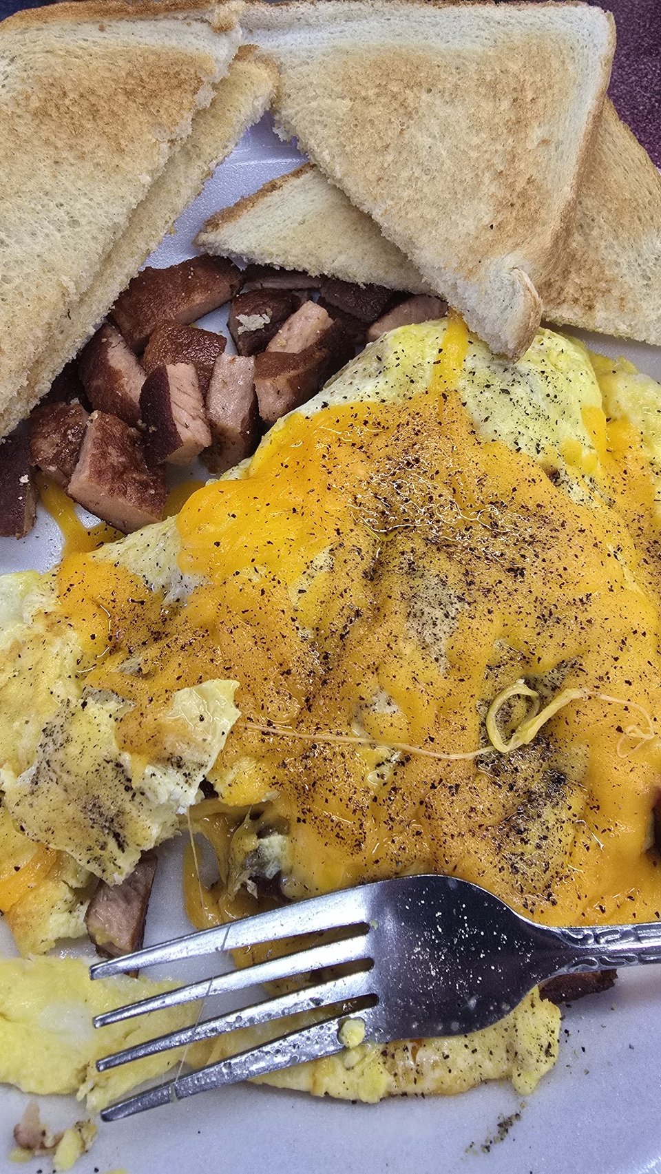 Breakfast items arranged for ordering at the counter.