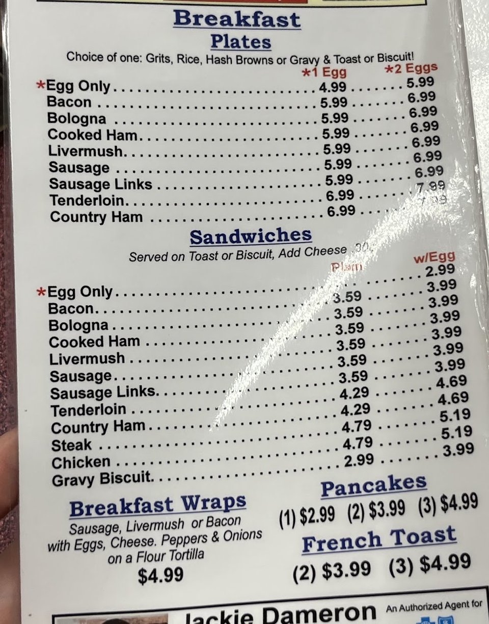 Breakfast items arranged for ordering at the counter.